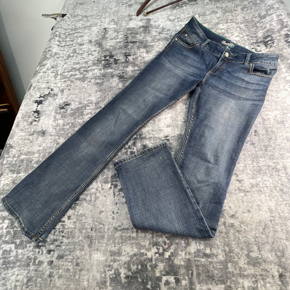 Wrangler Womens 11/12x34 Bootcut Jeans Faded Medium Blue Denim Western Cowgirl
